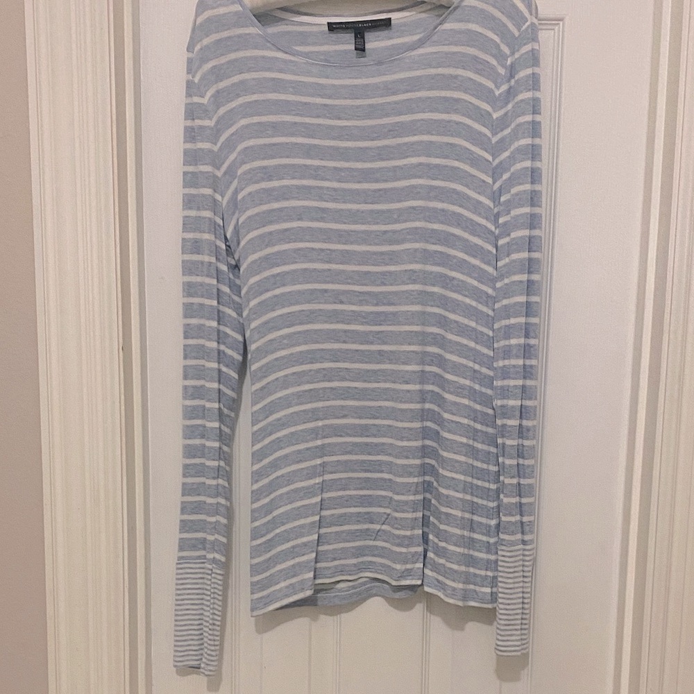 NEW White House Black Market Baby Blue Heather and White Top;Soft;Sleek